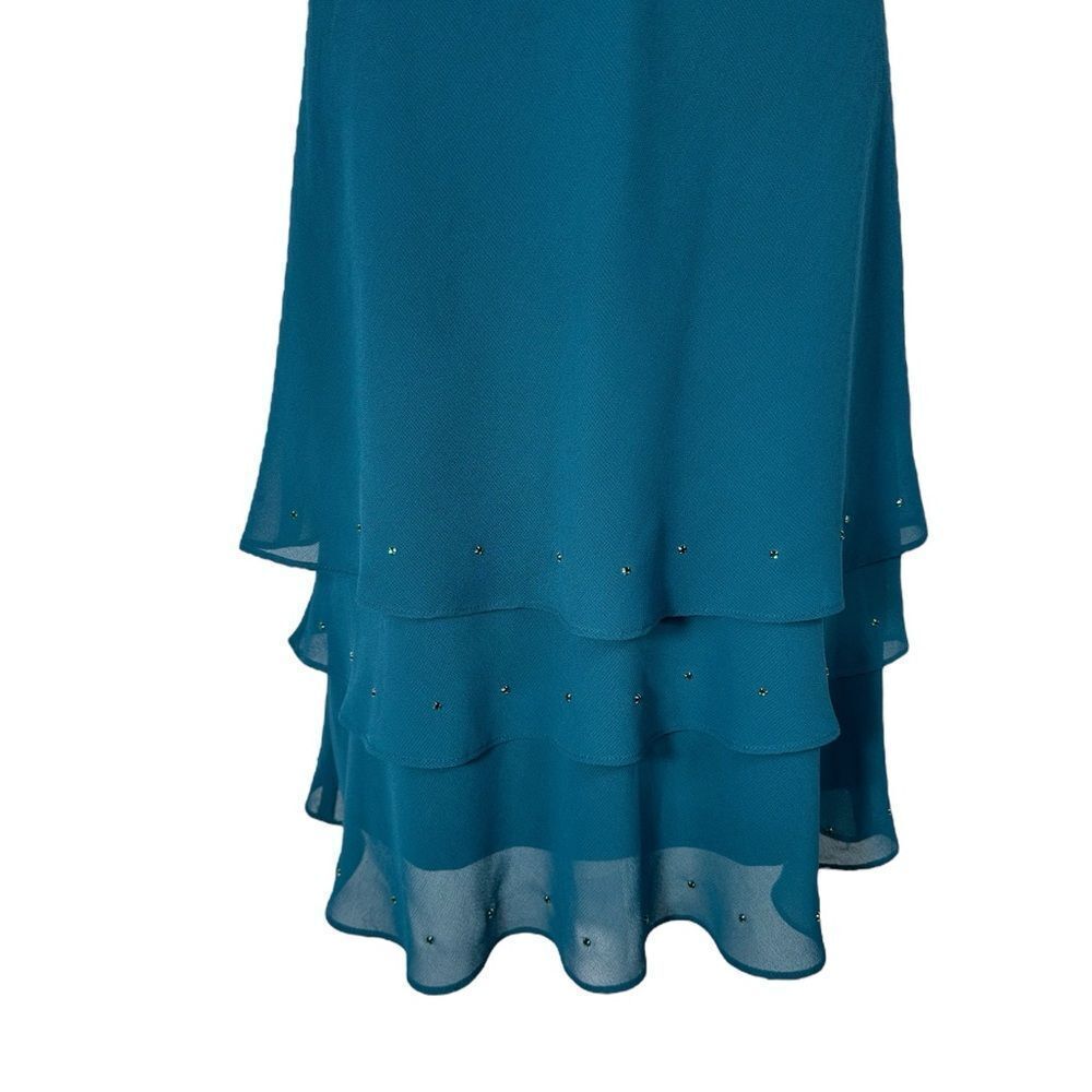 Ursula Of Switzerland Teal Blue Sleeveless Rhinestone Ruffle Hem Dress - Picture 4 of 9